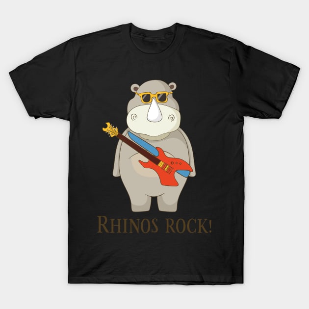 Rhinos Rock, Cute Funny Rhino Fan Lover T-Shirt by Dreamy Panda Designs